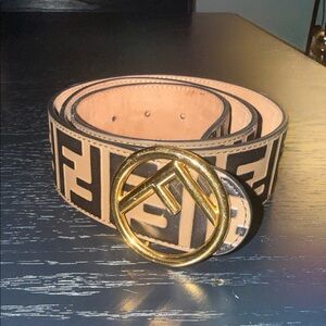 Fendi F is Fendi Waist Belt Brown Zucca Embossed Leather